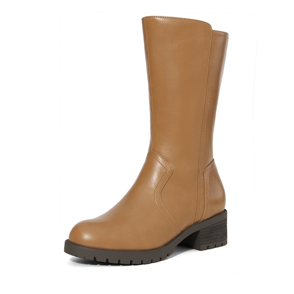 Mid Calf Riding Boots - CAMEL PU -  0